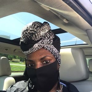 Black and white head wrap and face mask